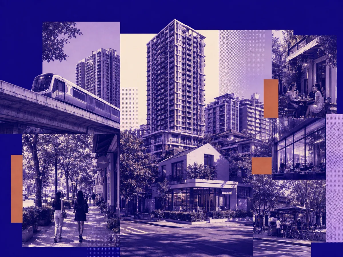 NITARYA collage of Bangkok residences, shaded streets, cafés and rail connections